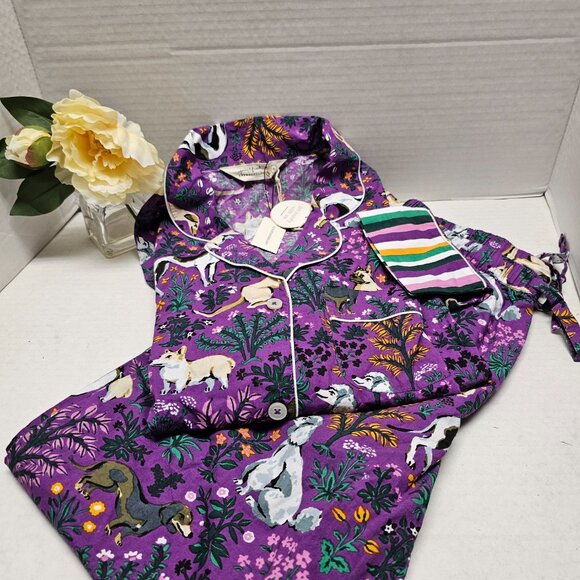 W Tag Anthropologie Print Fresh Purple Violet Dogs Poddle PJ Pajama Set Womens S - Picture 1 of 16
